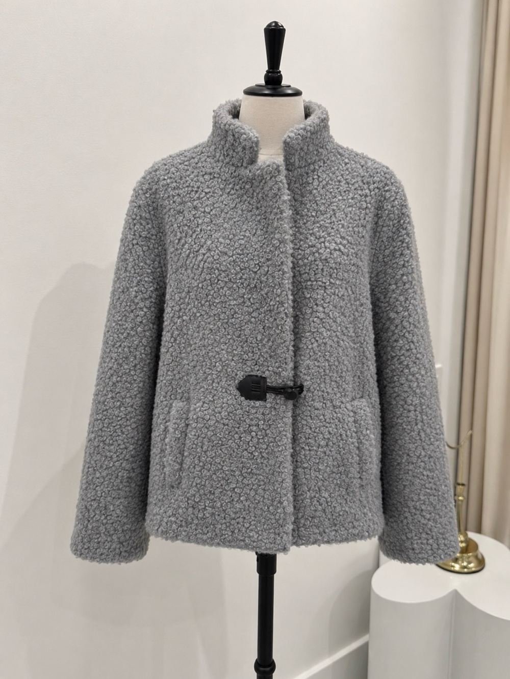 New York & Company Light Gray Teddy Toggle Jacket
